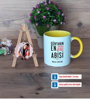 Abiye Hediye Kupa Bardak Beyaz ve Fotoğraflı Ahşap Anahtarlık Hediye (Model 7)
