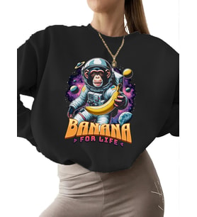 kalın unisex kadın 3 iplik şardonlu erkek Bej Sweatshirt bisiklet yaka Sweatshirt Hayat boyu muz (Siyah)