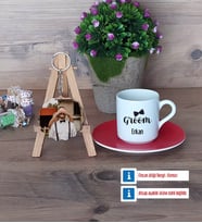 Groom Türk Kahvesi Fincanı Ahşap Altlıklı ve Fotoğraflı Ahşap Anahtarlık Hediye (Model 3)