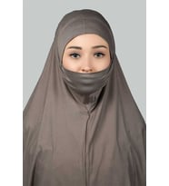 Hazır Türban Peçeli Pratik Eşarp Tesettür Nikaplı Hijab - Namaz Örtüsü Sufle (3XL) (Koyu Vizon)