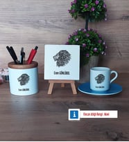 Aslan Hediye Seti Dekoratif Taş, Kalemlik, Ahşap Altlıklı Türk Kahvesi Fincanı Hediye (Model 5)