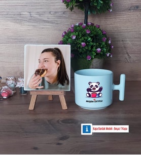 Sevimli Panda Fotoğraflı Dekoratif Taş, Kupa Bardak Beyaz Hediye (Model 12)