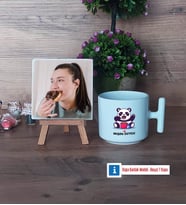 Sevimli Panda Fotoğraflı Dekoratif Taş, Kupa Bardak Beyaz Hediye (Model 12)