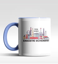 Kişiye Özel Endüstri Mühendisi Tasarımlı Siyah Kupa (Beyaz-Mavi)