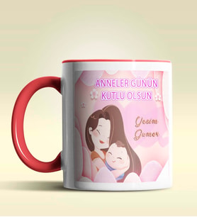 Kişiye Özel Anneler Günün Kutlu Olsun 15 Tema Pembe Kupa Bardak (Kırmızı)