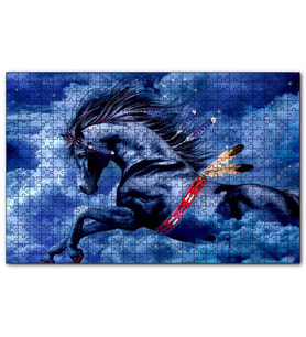 Cakapuzzle Siyah Kızılderili Atı ve Bulutlu Gökler  Puzzle Yapboz MDF (Ahşap) (500 Parça)