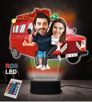Kişiye Özel Fotoğraflı Çiçek Abbas 2 Tasarımlı Çift Karikatür 3D Led Lamba (RGB)