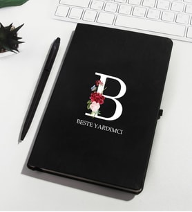 Kişiye Özel Siyah Defter Kalem Set 110724 (Beyaz)