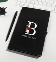 Kişiye Özel Siyah Defter Kalem Set 110724 (Beyaz)