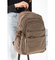 Büyük Boy Unisex Maymuncuk Hediyeli Su Geçirmez Kumaş Okul Seyahat Sırt Çantası (Vizon)