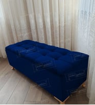 Çizgi Kapitoneli Sandıklı Puf 110 cm Gold Ayak (Lacivert)