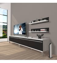 Decoraktiv Eko 200T Mdf Krom Ayaklı Tv Ünitesi Tv Sehpası (Siyah - Beyaz)