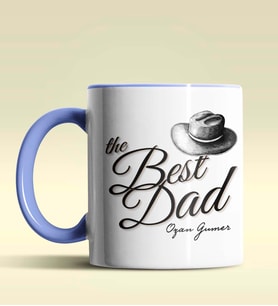 Kişiye Özel The Best Dad Tasarımlı Siyah Kupa Bardak (Mavi)