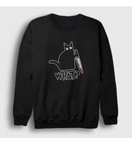 Presmono Unisex Beyaz What Cat Kedi Sweatshirt 415329tt (Siyah)