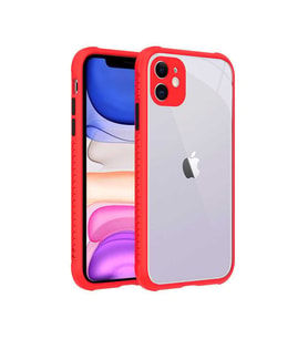 Uyumlu Model Apple iPhone 11 Kılıf Kenar Renkli Sararmaz Şeffaf Kapak (Kırmızı)