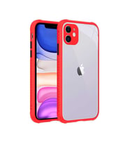 Uyumlu Model Apple iPhone 11 Kılıf Kenar Renkli Sararmaz Şeffaf Kapak (Kırmızı)