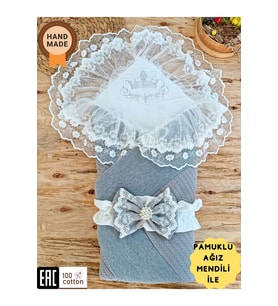 Triko Przm Haki Bebek Kundağı Unisex Bebek Dış Kundak Battaniyesi Hastane Çıkışı Kundak Battaniye (Gri)