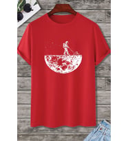 Unisex Uzay Temalı Baskılı T-shirt (Kırmızı)