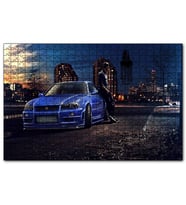 Cakapuzzle Hızlı ve Öfkeli Paul Walker Mavi Nissan  Puzzle Yapboz MDF (Ahşap) (1000 Parça)
