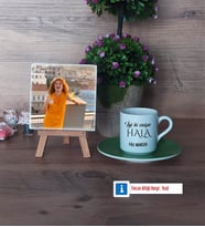 Halaya Hediye Fotoğraflı Dekoratif Taş, Ahşap Altlıklı Türk Kahvesi Fincanı Hediye (Model 9)