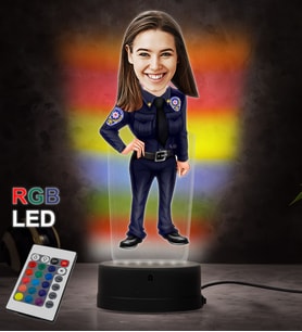 Doğum Günü Hediyesi,Sevgiliye Hediye, Kişiye Özel Fotoğraflı Kadın Polis Memuru Karikatür 3D Led Lamba (RGB)