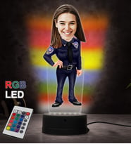 Doğum Günü Hediyesi,Sevgiliye Hediye, Kişiye Özel Fotoğraflı Kadın Polis Memuru Karikatür 3D Led Lamba (RGB)