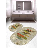 Dijital Baskılı Kaymaz Taban Yıkanabilir Oval 2'li Klozet Takımı Banyo Paspası NOKZ-SD-368 (Yeşil)