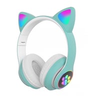 LED Işıklı stn28 Kedi Kulak Bluetooth Wireless Kulaklık Sevimli Kablosuz Bluetooth 5.0 LED Işıklı Kedili Şık Kulaküstü Kulaklık Kız-Erkek Çocuk kulaklık (Yeşil)