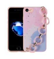 Uyumlu Model Apple iPhone 8 Kılıf Simli Desenli El Askılı Kapak (Pembe)