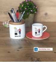 Babalar Günü Hediyesi Hediyeleri Türk Kahvesi Fincanı Kırmızı, Kalemlik Kişiye Özel Hediye Babaya Doğum Günü Hediyesi (Model 6)