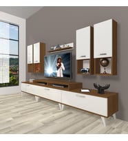 Decoraktiv Ekoflex 8da Mdf Retro Tv Ünitesi Tv Sehpası (Beyaz - Kahverengi)