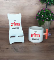 Optisyen Hediye Sepeti Kupa Bardak T Kulplu ve Ahşap Telefon Standı Tıp Bayramı Hediyesi (Model 7)
