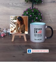 Teyzeye Hediye Fotoğraflı Dekoratif Taş, Kupa Bardak Beyaz Hediye (Model 9)