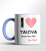 Kişiye Özel Yalova Seninle Daha Güzel Tema Siyah Renk Kupa (Mavi)