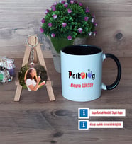 Psikolog Kupa Bardak Beyaz ve Fotoğraflı Ahşap Anahtarlık Hediye (Model 11)