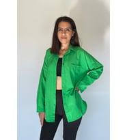 Kadın Uzun Kol Tek Cep Oversize Gömlek (Yeşil)