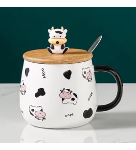 480ml Karikatür Seramik Fincan Yaratıcı Sevimli İnek Kupa Pot Göbekli Meşrubat Bardağı (04)