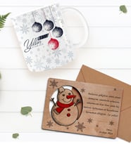 BK Gift Kişiye Özel Mutlu Yıllar Kupa Bardak ve Retro Ahşap Yılbaşı Tebrik Kartı Hediye Seti-8 (Kırmızı)