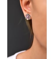 Papatya Silver 925 Ayar Gümüş Rodyum Kaplama Doğum Taşı Tohumlu Linum Çiçeği Küpe (Pembe)