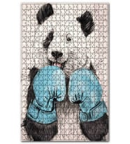 Cakapuzzle Mavi Eldivenli Ahşap Zeminde Boksör Ayı Puzzle Yapboz MDF (Ahşap) (1000 Parça)