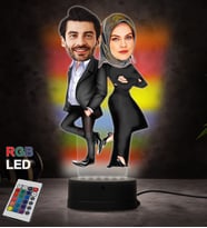 Doğum Günü Hediyesi,Sevgiliye Hediye, Kişiye Özel Fotoğraflı Tesettür Çift 3 Karikatür 3D Led Lamba (RGB)