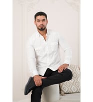 Paul Martin Çift Kapak Cepli Pamuklu Slimfit Gömlek (Beyaz)
