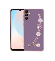 Samsung Galaxy A24 Kılıf El Askılı Tutamaçlı Kamera Korumalı Renkli Gold Kenar Silikon Kapak (Mor)