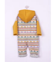 Aydodo  Etnik Desen Kapşonlu Bebe Tulum (Hardal)