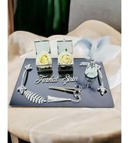 Elegance Gümüş Yapraklı Söz Nişan Tepsisi (Krem)