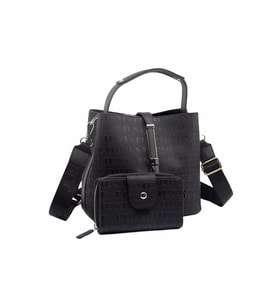 Just Polo Kilit Detaylı Kadın Kartlık ve Omuz Çanta Kombini PBU4002-1005 (Siyah)