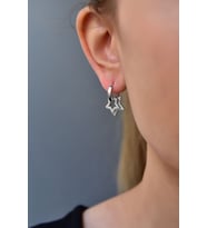 Papatya Silver 925 Ayar Gümüş İkili Zirkon Taşlı Yıldız Halka Küpe (Gümüş)