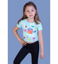 Toontoy Kız Çocuk Kalpli Instagram Baskılı Tişört (Mint Yeşili)