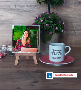 Teyzeye Doğum Günü Hediyesi Fotoğraflı Dekoratif Taş, Ahşap Altlıklı Türk Kahvesi Fincanı Hediye (Model 6)