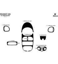 Meriç® Peugeot 206 Ön Torpido Kaplama Maun 8 Parça 1998-2001 (Piano Black)